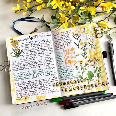 Spring Journal Page, Spring Journal Ideas, Yellow Journal, Spring Journal, Planner Lettering, Letter Ideas, Hobby Ideas, Journal Stuff, Dream Book