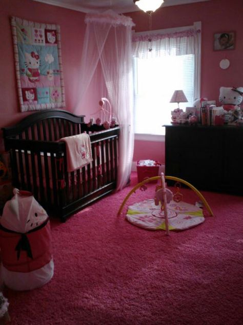 Hello kitty! ! My baby girls nursery Y2k Nursery, 2000s Nursery, Hello Kitty Girls Room, 2000s Hello Kitty Room, Hello Kitty Baby Room, Early 2000s Nursery, Hello Kitty Themed Room Y2k, Hello Kitty Nursery Ideas Baby, Hello Kitty Nursery