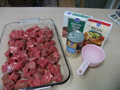 No Peek Beef Tips 2 lb. - Stew Meat, 1 - 10.5 oz can cream of mushroom 1 – packet brown gravy mix 1 - packet lipton dry onion soup mix 1 – small can mushrooms 1 - cup water Mix all ingredients and pour over the meat No Peek Beef, No Peek Beef Tips, Crock Pot Beef Tips, No Peek, Over Mashed Potatoes, Potted Beef, Crock Pot Recipes, Beef Tips, Crockpot Beef