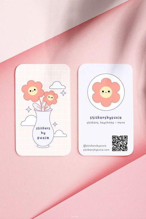 Shop Cards Design, Friend Business Card, Fun Business Cards Creative, Cute Cards Design, Small Business Shout Out, Cute Card Illustration, Small Business Cards Design, Business Card Small Business, Sticker Business Card