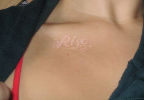 "Rise" Tattoo Under Breast, White Ink Tattoos, Collarbone Tattoo, White Ink Tattoo, Ink Lettering, 3d Tattoo, Collar Bone Tattoo, I Am Enough, Real Tattoo