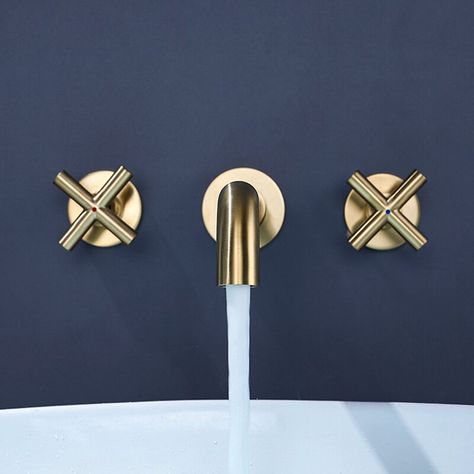 Wall Mounted Bathroom Faucet, Chrome Brass, Wall Faucet, Gold Bathroom Accessories, Wall Mount Faucet Bathroom, Roman Tub Faucets, Gold Fixtures, Bathroom Tub, Wall Mount Faucet