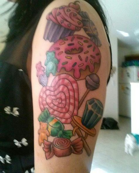 ★ Candy Tattoo, Cupcake Tattoos, Tattoo Artists Near Me, Shop Tattoo, Food Tattoos, Best Tattoos For Women, Sweet Tattoos, Female Tattoo Artists, Arlington Texas