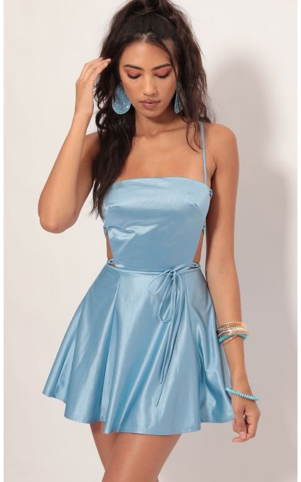 Classy Grad Party, Grad Party Dress, Party Dress Classy, Blue Satin Dress, Simple Style Outfits, Leather Jacket Dress, Dr Closet, Grad Dresses, Grad Party