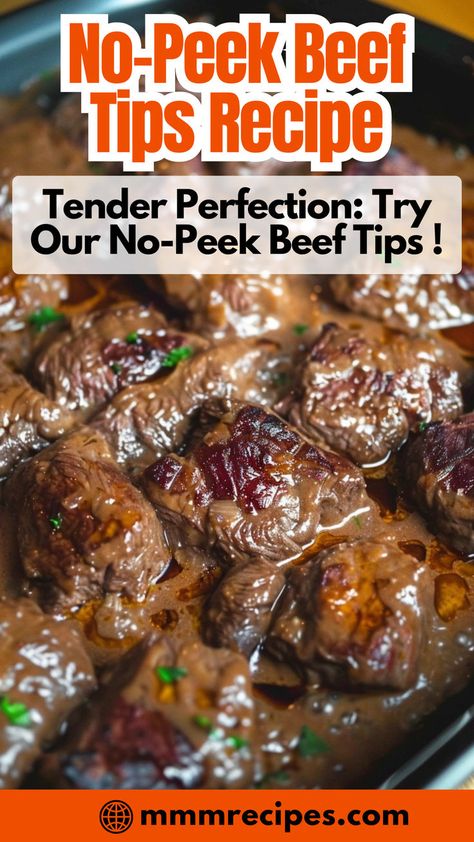 Treat yourself to the tender, mouthwatering goodness of our No-Peek Beef Tips. Slow-cooked to perfection, this dish is a testament to the magic of patience and spices. It's a simple yet luxurious meal that promises a burst of flavor with every bite, perfect for dinners where you want to impress without the stress. Braiser Recipes, No Peek Beef, Beef Tips Recipe, No Peek Beef Tips, No Peek, Beef Tip Recipes, Beef Flank Steak, Quick Salads, Easy Steak