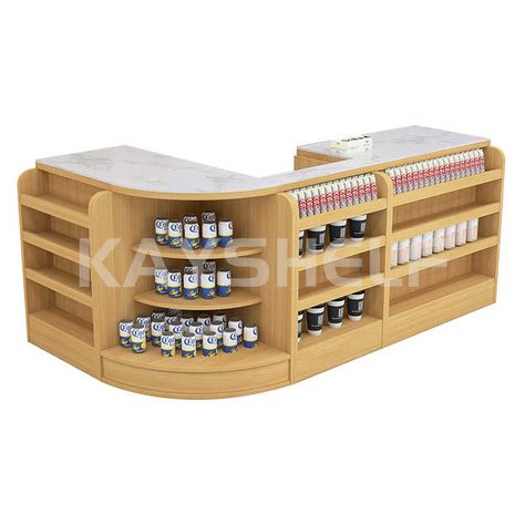 Modern Design Convenience Store L Shaped Cashier Table Wooden Grocery Store Cash Counter| Alibaba.com Cash Table Design, L Shape Counter, Cashier Counter Design, Cashier Table, Cashier Counter, Cash Counter, Checkout Counter, Diy Storage Shelves, Store Counter