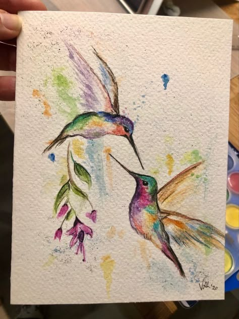 Watercolor Drawing Beginner, Watercolor And Pencil Art, Bird Painting Watercolor, Birds Watercolor Paintings, Watercolor Pencil Paintings, Watercolor Birds Paintings, Watercolor Pencils Art, Hummingbird Painting Acrylic, Hummingbird Drawing