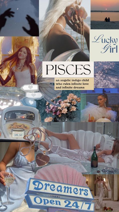 #pisces #piscesaesthetic #moodboards #visionboard #beauty #inspo #inspiration #piscessun #astrology #luckygirl #manifest #blue #wallpaper #collageart #art Pisces + Core + Aesthetic, Venus In Pisces, Leo Rising, Venus Fashion, Astrology Numerology, Beauty Inspo, Mood Board Inspiration, + Core + Aesthetic, Blue Wallpaper