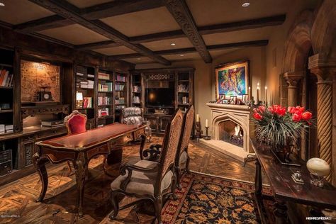 Medieval masterpiece: Italian-inspired gothic villa in Scottsdale Medieval Office, Italian Gothic, Library Study Room, Victorian Interior Design, English Manor Houses, Victorian Interior, Call Of Duty Modern Warfare, X Male Reader, Arizona Desert