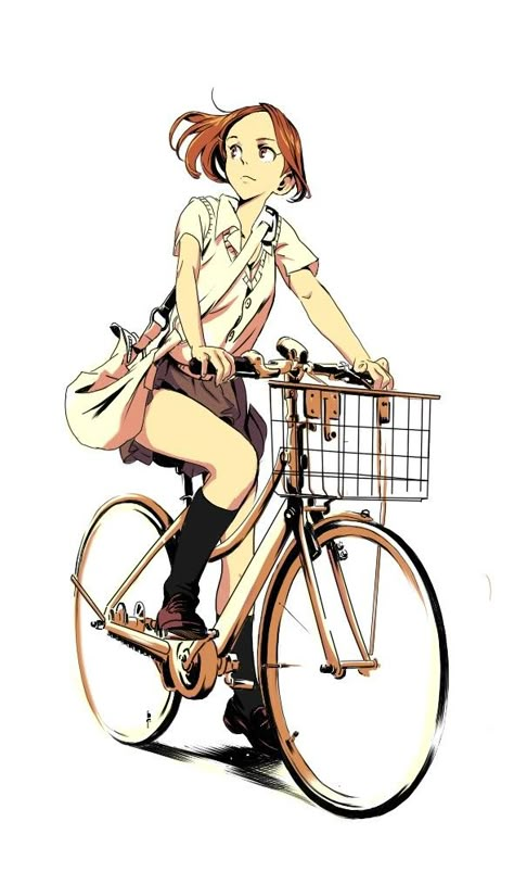 Bicycle Drawing, Bicycle Black, Looking To The Side, Brown Eyes Brown Hair, Riding School, Bike Drawing, Bike Sketch, Bike Illustration, Eyes Brown