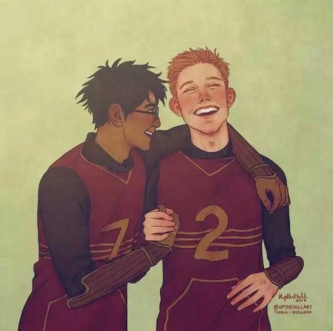 Harry and Rony quidditch players by www.upthehillart.deviantart.com Hp Drawings, Potter Fanart, Ron And Harry, Movies Art, Harry Potter Illustrations, Expecto Patronum, Harry Potter Artwork, Potter Art, Harry Potter Drawings