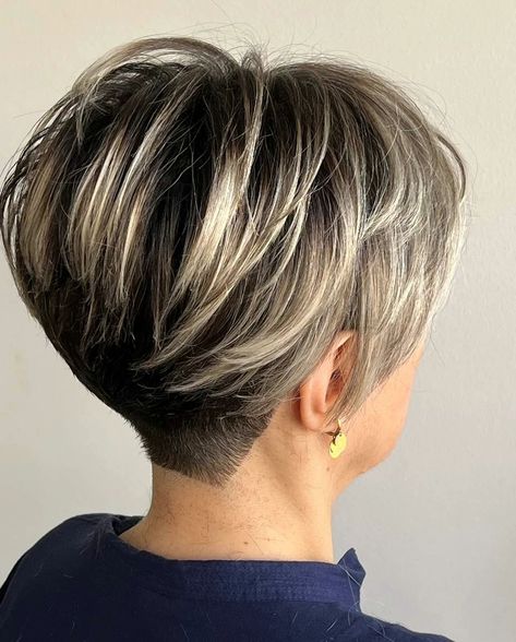 30 Volume-Boosting Wedge Haircuts You’ll Want to Replicate Wedge Haircuts For Fine Hair, Short Wedge Haircut Back View, Wedge Haircut With Undercut, Stacked Bob With Undercut, Short Stacked Hair Undercut, Stacked Wedge Haircut, Stacked Haircut, Pixie Wedge Haircut, Long Wedge Haircut