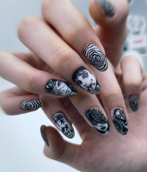 Tokyo Revengers Nails, Horror Nails, Band Nails, Art Deco Nails, Hippie Nails, Romantic Nails, Punk Nails, Amazing Nails, Anime Nails