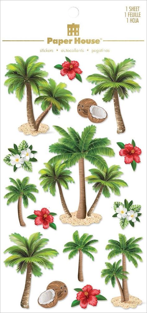 3D Scrapbook Stickers - Palm Trees Vacation Stickers Printable, Summer Scrapbook Stickers, Tropical Scrapbook Layouts, Sticker Sheets Aesthetic, Palm Tree Sketch, Tropical Stickers, 3d Scrapbook, House Scrapbook, Beach Stickers