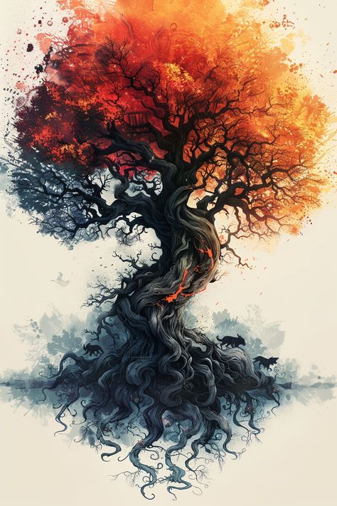 Tattoo, Tattoo Ideas, Tattoo Designs, Tattoo Pics #Tattoo #TattooIdeas #TattooDesign #BodyArt #InkLovers #TattooVibes #TattooMagic #TattooWorld Burning Tree Tattoo, Autumn Tree Tattoo, Fall Tree Tattoo, Burning Bush Tattoo, Tattoo Pics, Burning Bush, Sleeve Tattoos For Women, Tree Tattoo, Tattoo Tattoo