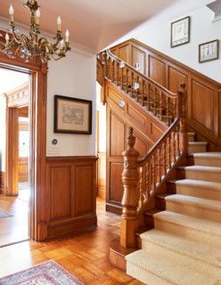 Staircases - Victorian - Staircase - Detroit - by Macomb Stairs and Millwork | Houzz UK Victorian Staircase Ideas, Georgian Staircase, Brooklyn Row House, Victorian Stairs, Victorian Staircase, Brooklyn House, Victorian Style House, Traditional Staircase, Craftsman Interior