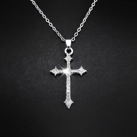 Sparkly Silver Crystal Cross Pendant  (approx 1.2"). Stainless Steel Chain. Chain Extender for Size Adjustment.  Lobster Clasp. CB159  #crossnecklace #cRoss #necklace #jewelry men women unisex Dope Jewelry Accessories, Streetwear Jewelry, Mushroom Jewelry, Crystal Cross, Jewelry Men, Ocean Jewelry, Beaded Jewelry Designs, Classy Jewelry, Cross Jewelry