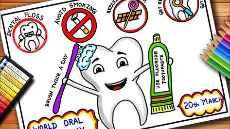 World Oral Well being Day Drawing | Oral Hygiene Day Poster | Dental Care Poster | Dental Care Health And Hygiene Posters Drawing, Health And Hygiene Posters, Oral Hygiene Posters, Dental Care Poster, Care Drawing, Teeth Aesthetic, Month Ideas, Journal Elements, Poster Drawing