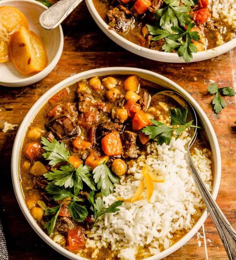 Moroccan Lamb Stew (Instant Pot) Instant Pot Lamb Stew, Lamb Stew Instant Pot, Lamb Bowl, Instant Pot Moroccan, Moroccan Lamb Stew, Carrots And Chickpeas, Moroccan Chickpea Stew, Moroccan Stew, Ground Beef Stews