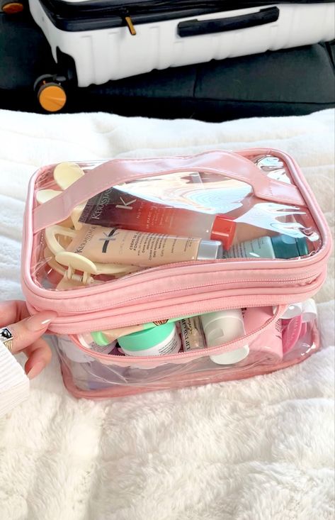 pack with me for vacation skincare haircare makeup bag Skin Care Bag, Travel Makeup Bag Essentials, Skincare Bag, Girl Skincare, Pack With Me, Wedding Jewelry Sets Bridal Jewellery, Cute Luggage, Kawaii Bag, Skincare And Haircare