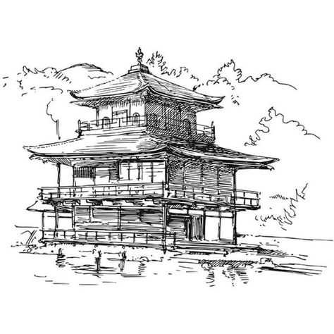 Japanese House Drawing, Japanese Architecture Drawings, Japan Building, Filler Art, Temple Building, Japan Temple, Architecture Drawing Sketchbooks, Building Sketch, Drawing Poster