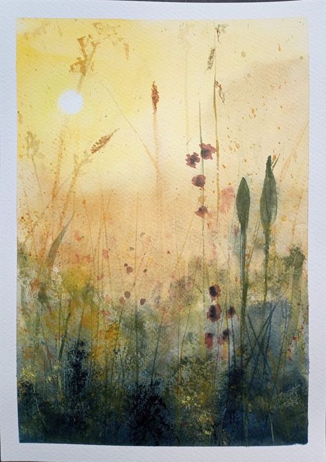 Watercolour Beginners & Supportive Mentors | Tried to capture the hot meadow feeling Watercolour Meadow, Watercolour Projects, Watercolor Embroidery, Watercolour Nature, Watercolor Meadow, Colour Pictures, Landscape Painting Watercolor, Watercolor Beginner, Deco Bathroom