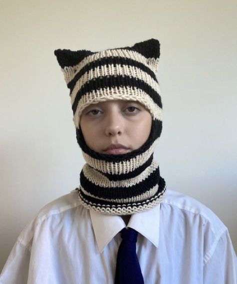 Emo Knitting, Weird Crochet Hat, Crochet Cat Balaclava, Cat Balaclava, Masc Crochet, Hat Accessories, Knit Balaclava, Cat Hat Crochet, Balaclava Crochet