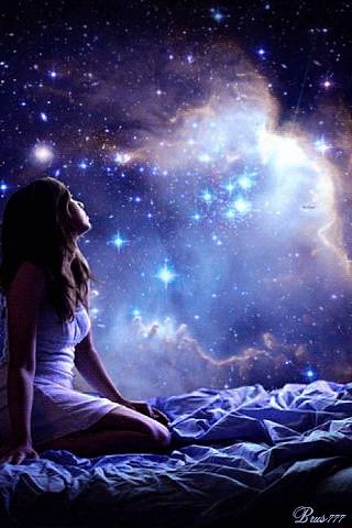 ღღ Man Woman Art, Magical Universe, Girl Animation, Stars In The Sky, Just A Dream, Hermann Hesse, Fantasy Magic, Woman Art, Beautiful Gif