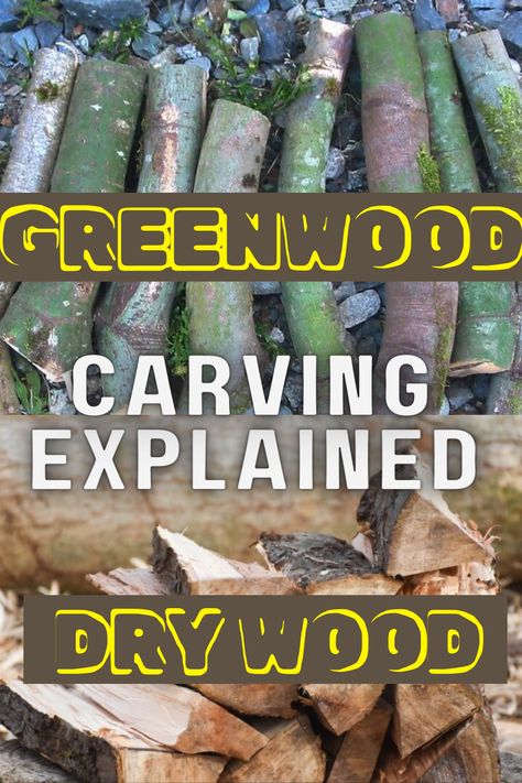 Wood carving tools on dry wood and green wood log - beginner's guide to carving green wood/dry wood for woodworking projects Wood Carving For Beginners, Green Woodworking, Wooden Walking Sticks, Wood Shop Projects, Wood Home, Wood Carving Art, Woodworking Videos, Wooden Wall Decor, Green Wood