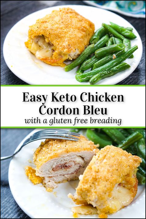 This easy keto chicken cordon bleu recipe is a simple dish with swiss cheese and ham wrapped in a chicken cutlet than breaded with a gluten free bread. Using simple ingredients you can make this tasty low carb high protein dinner for any night of the week. Plus a have a version without breading! Low Carb Cordon Bleu, Chicken Cordon Bleu No Breading, High Protein Ham Recipes, Low Carb High Protein Dinner, Keto Chicken Cordon Bleu, Easy Chicken Cordon Bleu, Protein Dishes, Cordon Bleu Recipe, Chicken Cordon Bleu Recipe