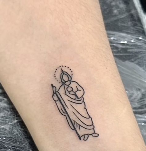 Virgin Mary Outline Tattoo, Made In Mexico Tattoo, San Judas Tadeo Tattoo For Women, Small San Judas Tattoo, Small Jesus Tattoo, Bea Tattoo, Small Mexican Tattoo, Small Catholic Tattoos, Az Tattoo