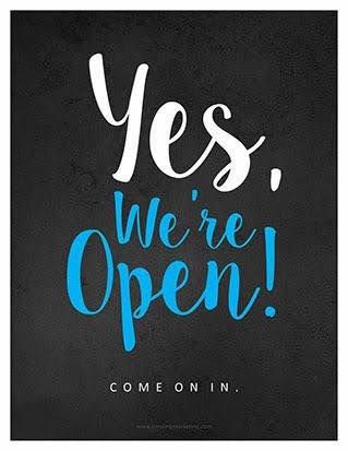 We are open today 8:30am to 5:30pm ;). Father's Day catalogue starts today too!! Environmental Logo Design, We Are Open Sign, Environment Logo, We Are Open Today, Open & Closed Signs, West New York, Screen Printed Tshirts, Business Signage, Open Signs