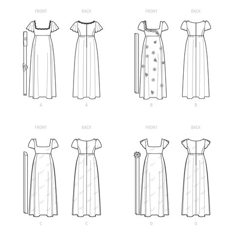 Simplicity 9434 Misses' and Women's Regency Era Style Dresses Regency Era Dresses, Midsummer Costume, Regency Dress Pattern, Regency Dresses, Style Dress Patterns, Dress Overlay, Sewing Machine Brands, Regency Era Fashion, Era Fashion