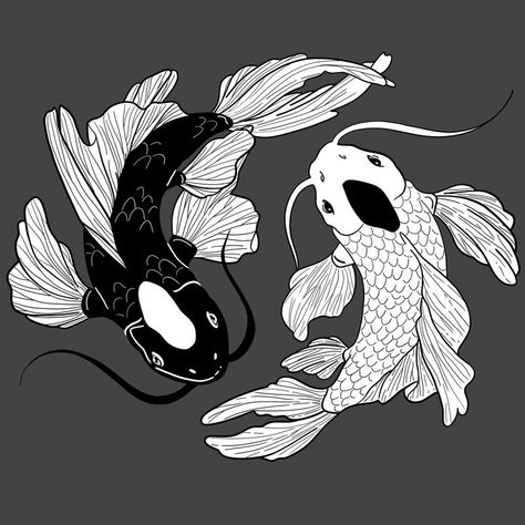 . Koi Fish Black And White, Black And White Koi Fish, White Koi Fish, Black And White Fish, Black Koi Fish, Ocean Diy, Challenge Instagram, Koi Fish Drawing, Koi Art