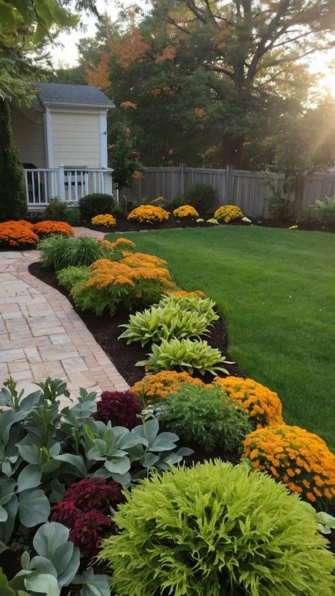 Harvest Party: 15 Fall Garden Ideas to Celebrate the Season 43 Fall Garden Design, Fall Flower Beds In Front Of House, Fall Gardening Ideas, Garden Mums, Fall Garden Ideas, Garden Zones, Fall Gardens, Fall Landscaping, Front Garden Landscape