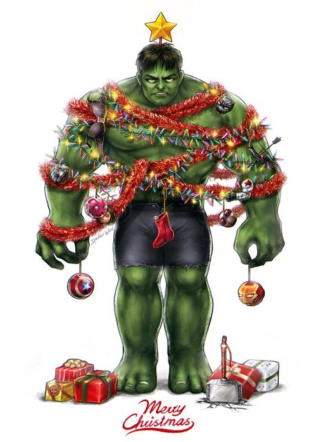 Hulk Christmas, Marvel Christmas, Superhero Christmas, Hulk Art, Christmas Comics, Avengers Art, The Incredible Hulk, Merry Christmas Images, Marvel Wallpaper