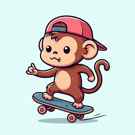 Sabiqul Fahmi | Freepik Monkey Playing, Monkey Mascot, A Monkey, Simple Cartoon, Cartoon Style, Cartoon Styles, Premium Vector, Graphic Resources, Skateboard