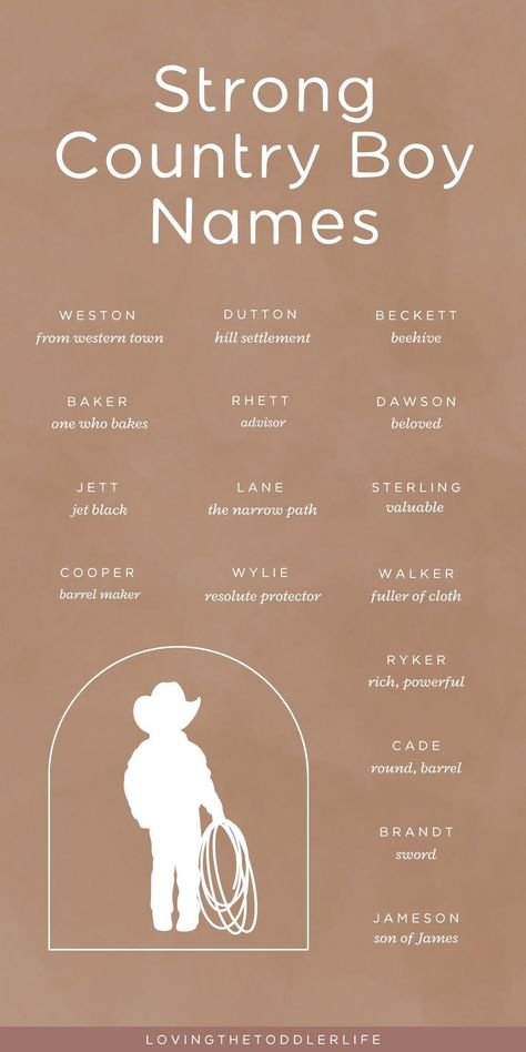 Searching for unique baby names? These cute baby names are totally trendy, yet still classic, and so many of them are still *super* undiscovered! Explore our entire baby names list of cowboy baby names - I bet you'll be surprised! Cowboy Names For Boys, Cowboy Baby Names, Country Baby Boy Names, Bohemian Baby Names, Baby Names List, Western Baby Names, Biblical Girl Names, Country Boy Names, Cowboy Names