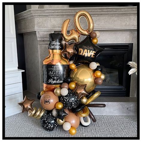 PUMPED BALLOON BOUTIQUE on Instagram: "It’s always WHISKEY business throwing a surprise party but leave the balloons to us. Your themed balloon display is sure to be NEAT! 🥃 Happy 40th Dave! #ilovewhiskey #surpriseparty #surpriseballoons #thisisforty #jackdanielswhiskey #jackdanielsballoon #balloonsforalloccasions #balloonsformen #guyballoons #orbzballoon #orbzballoons #balloonbouquet #balloondisplay #surprisepartydecor #40thbirthday #40thbirthdayparty #localballoonbusiness #hamiltonontario # Aged To Perfection Balloons, Whiskey Balloon Decor, Aged To Perfection Balloon Garland, Bourbon Birthday Party Decorations, Masculine Balloon Garland, Whiskey Themed 40th Birthday Party, Balloon Decorations For Men, 70 Year Old Birthday Ideas Men, Ballon Decorations Birthday For Men