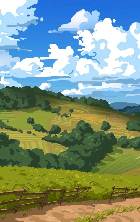 Scenery Drawing Digital, Land Scape Reference, Drawing References Landscape, Drawing Landscapes Digital, Digital Art Nature Landscapes, Landscape Drawing Reference Photo, Adventure Time Background Art, 2d Backgrounds Illustration, Landscape Illustration Art Scenery