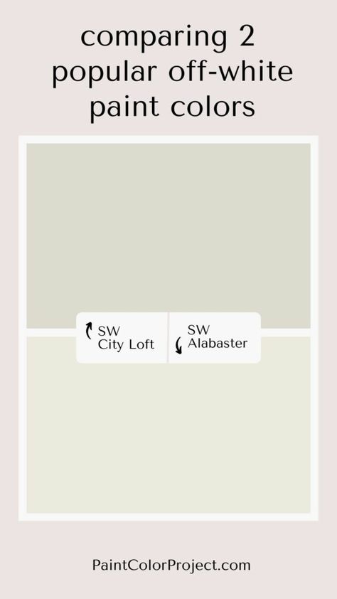 Looking for that perfect warm off-white paint color for your home? Let’s compare City Loft vs Alabaster to see which one might be perfect for your home! Bm White Dove Vs Sw Alabaster, City Loft Paint Color, Sherwin Williams City Loft, City Loft Sherwin Williams, Off White Paint Colors, Cream Paint Colors, Sherwin Williams Alabaster, Off White Paint, Shoji White