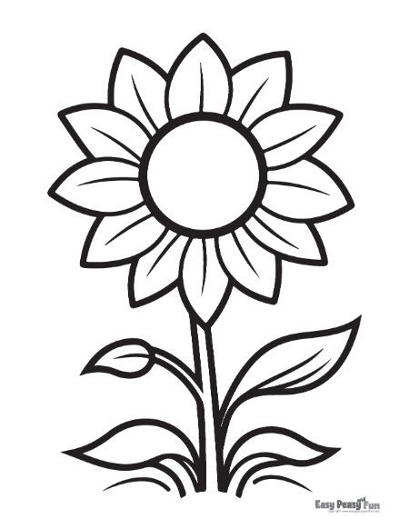 Pretty Flower Easy Sunflower Drawing, Sunflower Coloring, Printable Sunflower, Sunflower Template, Sunflower Coloring Pages, Train Coloring Pages, Leaf Coloring Page, Easy Flower Drawings, Sunflower Drawing