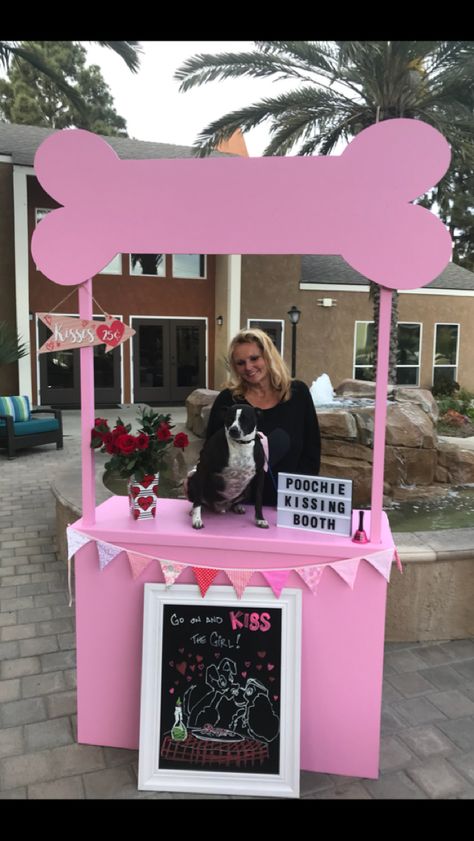 Dog Kissing Booth dog Valentine’s Day OC Dog Party Dog House Backdrop, Dog Treat Stand, Dog Show Ideas, Dog Booth Display Ideas, Dog Photo Booth Ideas, Kissing Booth Dog, Dog Photobooth, Dog Kissing Booth, Dog Photo Booth