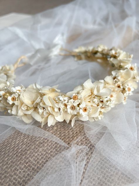 Wedding Flower Headband, White Floral Headpiece, Vintage Flower Crown, Cream Hydrangea, Flower Headband Wedding, Flower Wreath Hair, Flower Girl Hair Accessories, Daisy Headband, Floral Wedding Hair