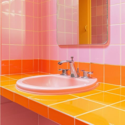 A pink and tangerine bathroom design of my dreams🍊💭 Visualised by me 🫶🏻🫶🏻🫶🏻🫶🏻🫶🏻🫶🏻 #pinkaesthetic #pinkandorange #bathroomdesign #bathroominspiration #aiartcommunity #ai #aiartcommunity #designdeinteriores #interiordesign #orangeandpink #aesthetic #architecture #concept Orange Pink Bathroom, Tangerine Bathroom, Pink Yellow Bathroom, Color Duos, Aesthetic Architecture, Orange Bathrooms, Inspiring Interiors, Architecture Concept, Yellow Bathrooms