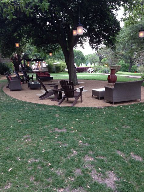 Crushed granite under a big shade tree with hanging lanterns and comfortable seating Big Tree Landscaping, Tree Landscaping Ideas, Tree Landscaping, Landscaping Around Trees, Landscaping Trees, Easy Landscaping, Landscape Design Plans, Landscaping Supplies, Shade Trees