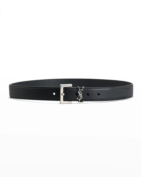 "Find SAINT LAURENT Ysl Cintura Box Leather Belt on Editorialist. Saint Laurent \"YSL Cintura Box\" belt in leather. Approx. measurements: 1.2\" width. Silvertone hardware. Adjustable fit. Calf leather. Made in Italy." Ysl Clothes, Ysl Outfit, Outfit Wishlist, Ysl Belt, Saint Laurent Dress, Luxury Belts, Silver Belts, Designer Belt, Branded Belts