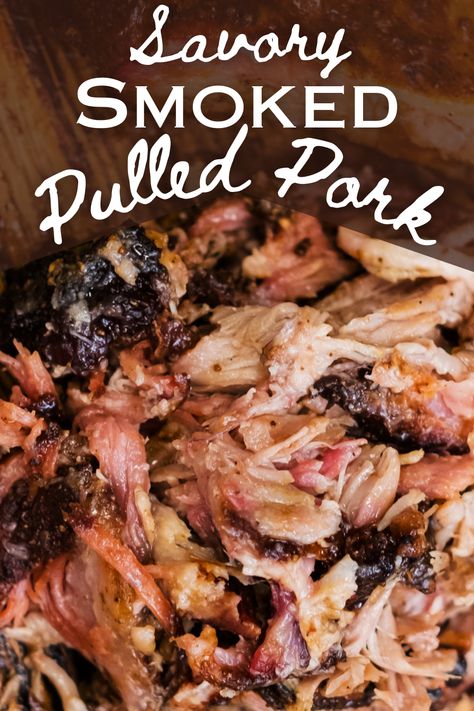 Sweet & Savory fall apart tender finger licking good Pulled Pork! This is such an easy recipe! Only a few simple ingredients, dry rub, and smoker and lots of time are all that's required! Pulled Pork Rub Recipe, Pulled Pork Smoker Recipes, Savory Pulled Pork, Smoked Pulled Pork Recipe, Smoked Pork Recipes, Pellet Smoker Recipes, Smoked Pork Shoulder, Pork Shoulder Recipes, Pulled Pork Recipe