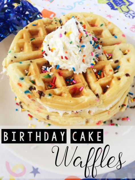 These special funfetti birthday cake waffles will put a smile on anyone's face! They're easy to make, so you can spend less time in the kitchen and more time celebrating! Birthday Cake Waffles, Funfetti Birthday Cake, Cake Waffles, Funfetti Birthday, Waffle Iron Recipes, Classic Birthday, Waffle Maker Recipes, Waffle Cake, Homemade Birthday Cakes