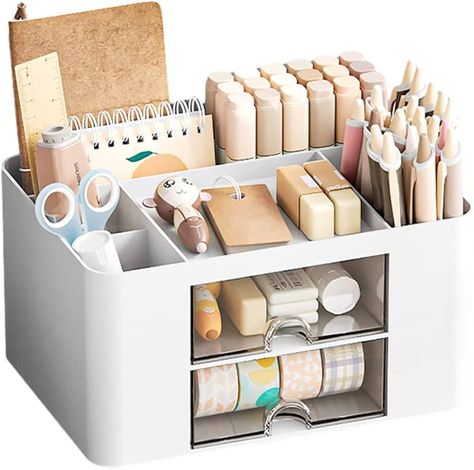 Axroad Mall Desk Organiser with Drawer, Large Capacity Desktop Pen Holder Caddy Office Supplies Organiser Stationary Accessories Storage Box (White) : Amazon.co.uk: Stationery & Office Supplies Cube Desk, Pencil Holders For Desk, Office Table Desk, Stationary Organization, Desk Organiser, Functional Desk, Pen Organization, Desk Organization Office, Desk Supplies